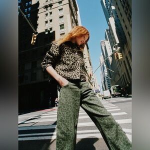 Zara Green Leopard Print jeans